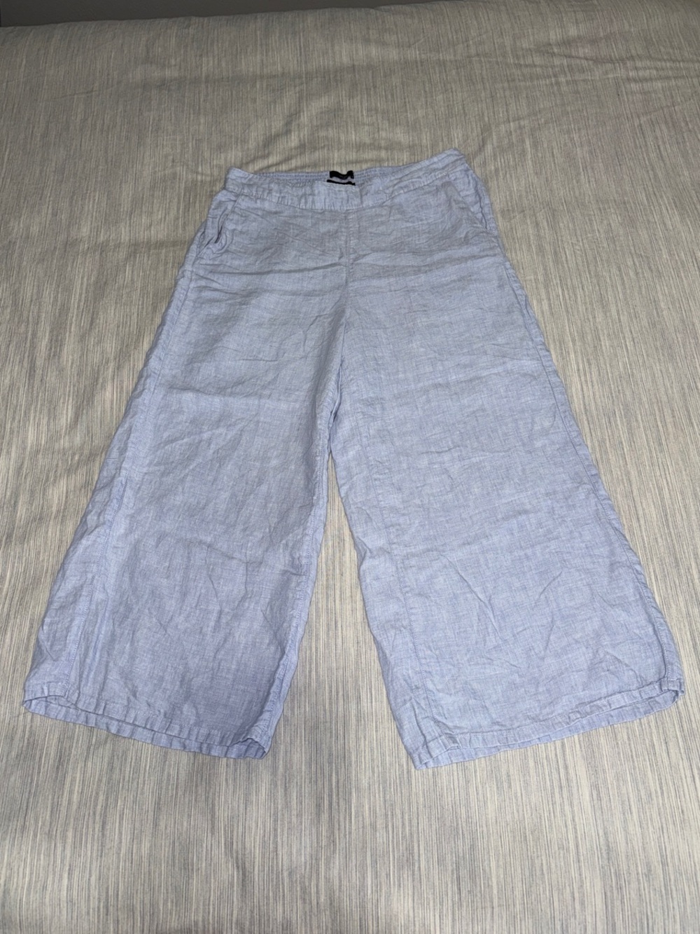 Tahari 100% Linen Light Blue Wide Leg Cropped Pants Women’s L